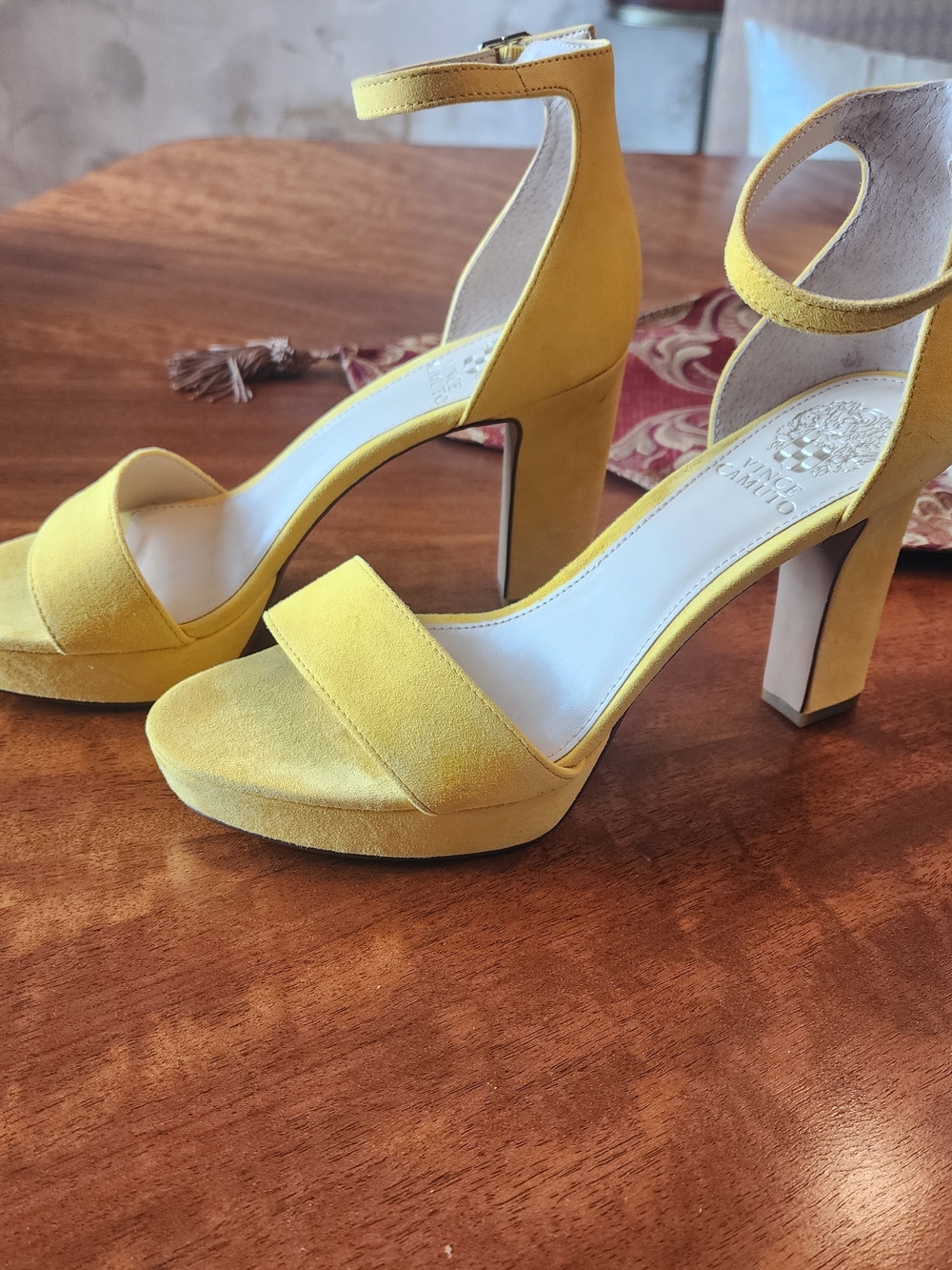 Vince Camuto Yellow Suede Ankle-Strap Platform Sandals